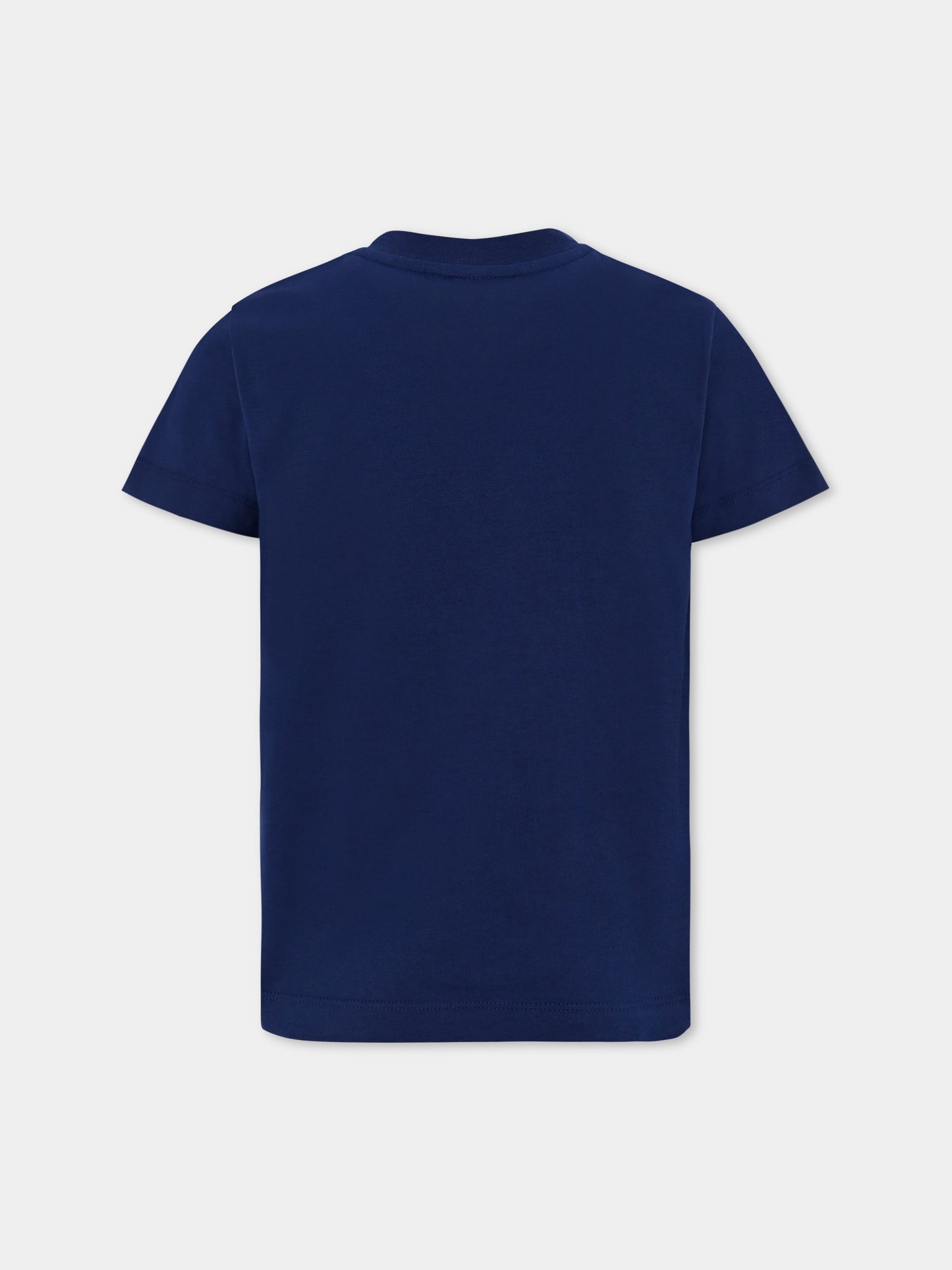T-shirt blu per bambini con logo ricamato,Fendi Kids,JUI190 7AJ F1I11