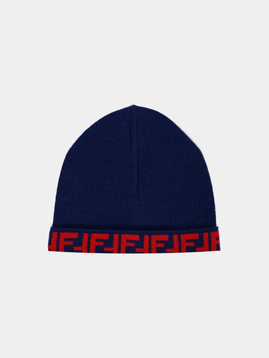 Cappello blu per bambini con FF,Fendi Kids,JUP063 AO29 F08B9