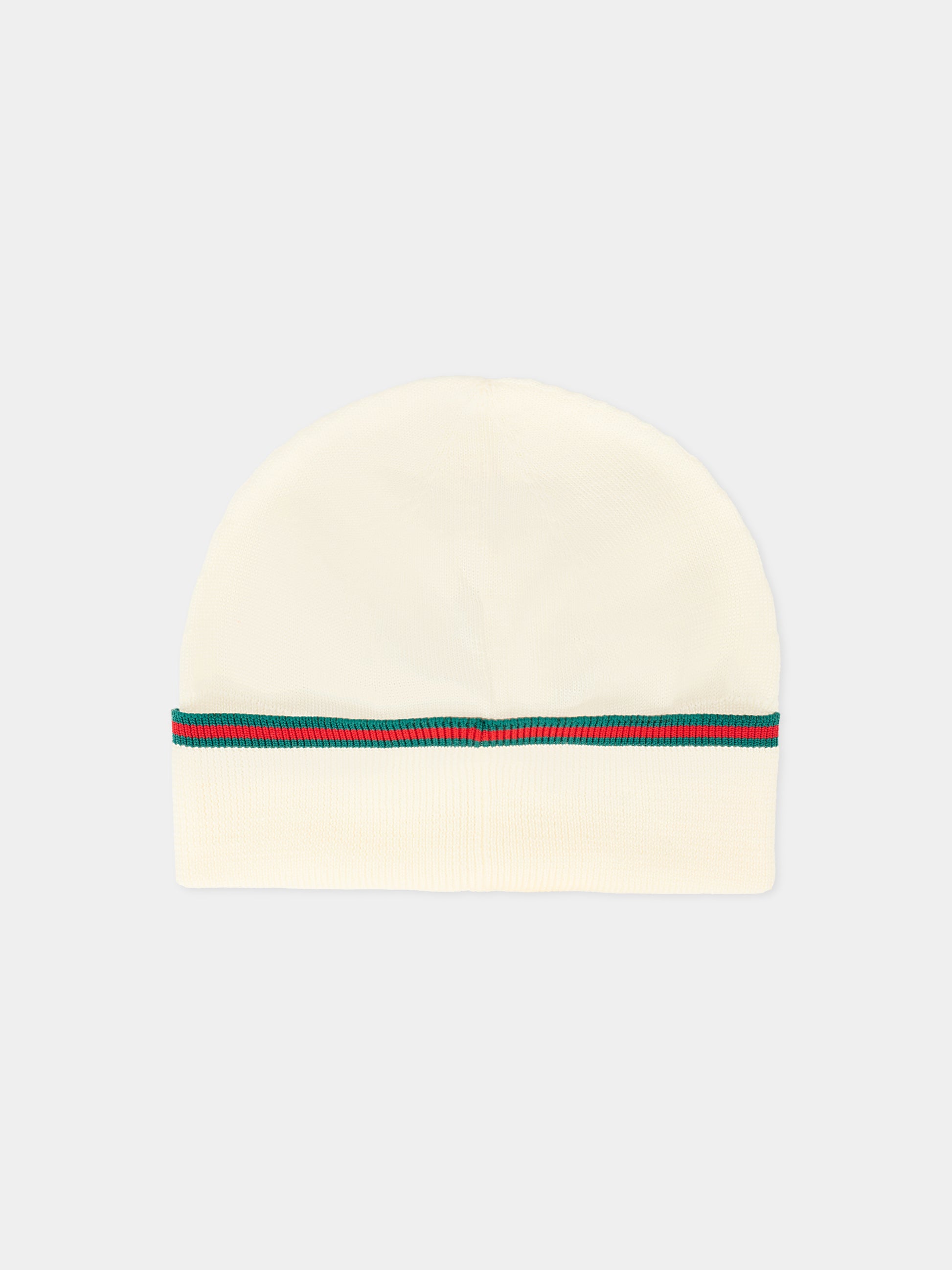 Berretto avorio per neonati con dettaglio Web,Gucci Kids,828915 3K206 9166