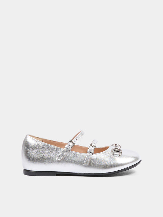 Ballerine argentate per bambina con Morestto,Gucci Kids,834356 BMP00 8106