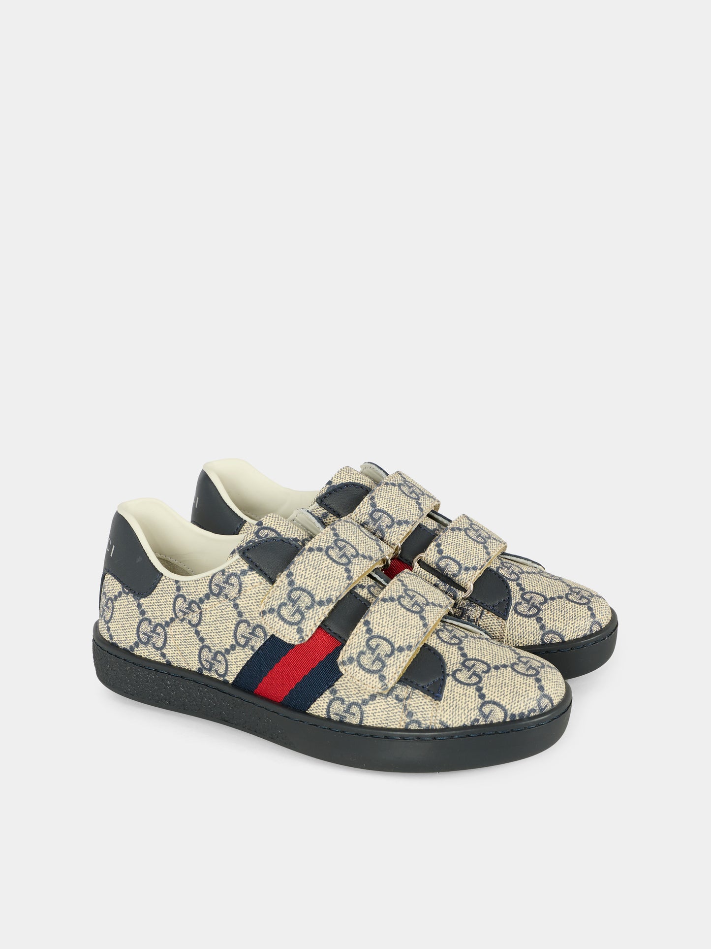 Sneakers Ace blu e grigio per bambini con dettaglio Web,Gucci Kids,463090 FACYF 4055