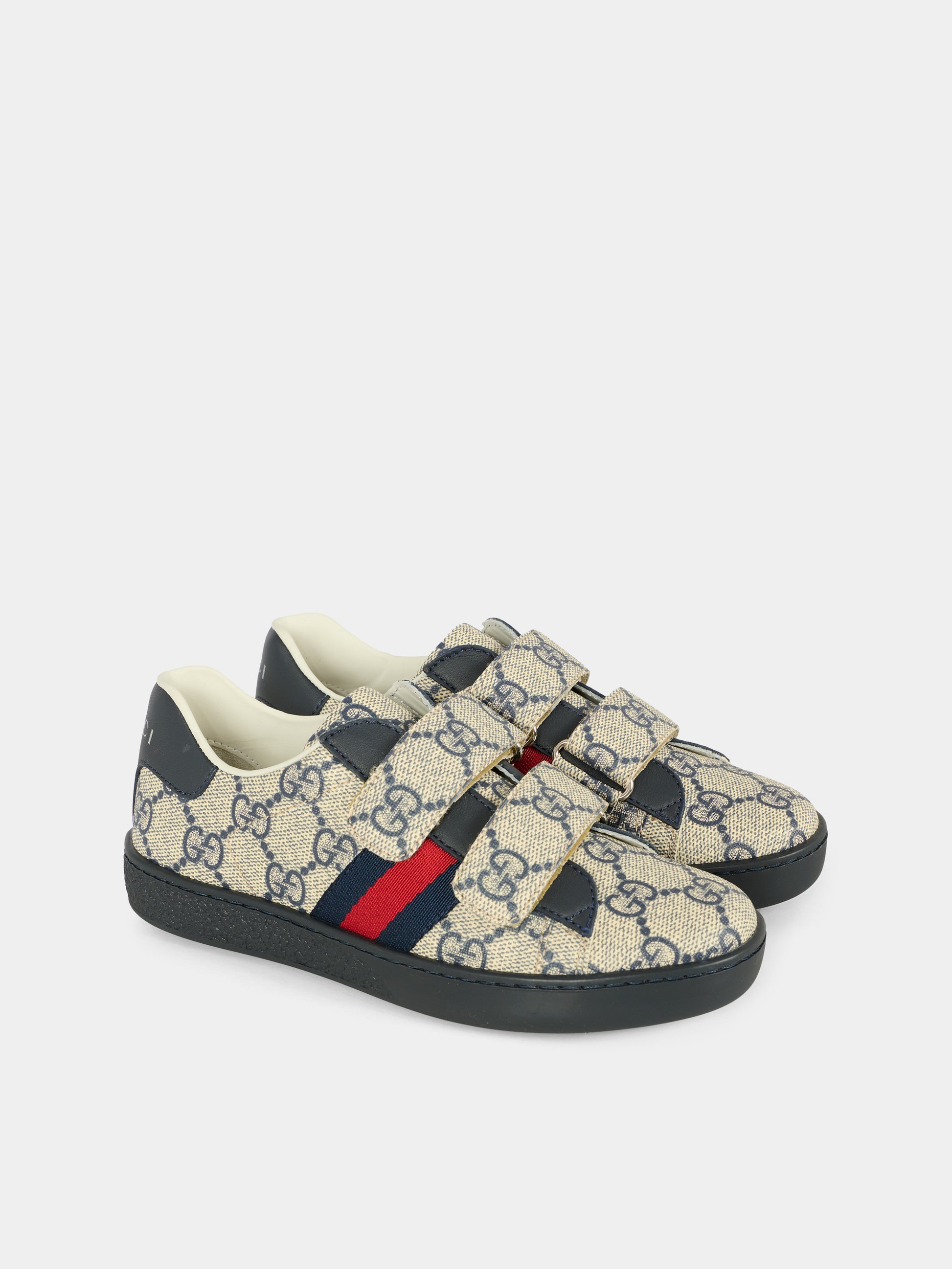 Sneakers Ace blu e grigio per bambini con dettaglio Web,Gucci Kids,463090 FACYF 4055