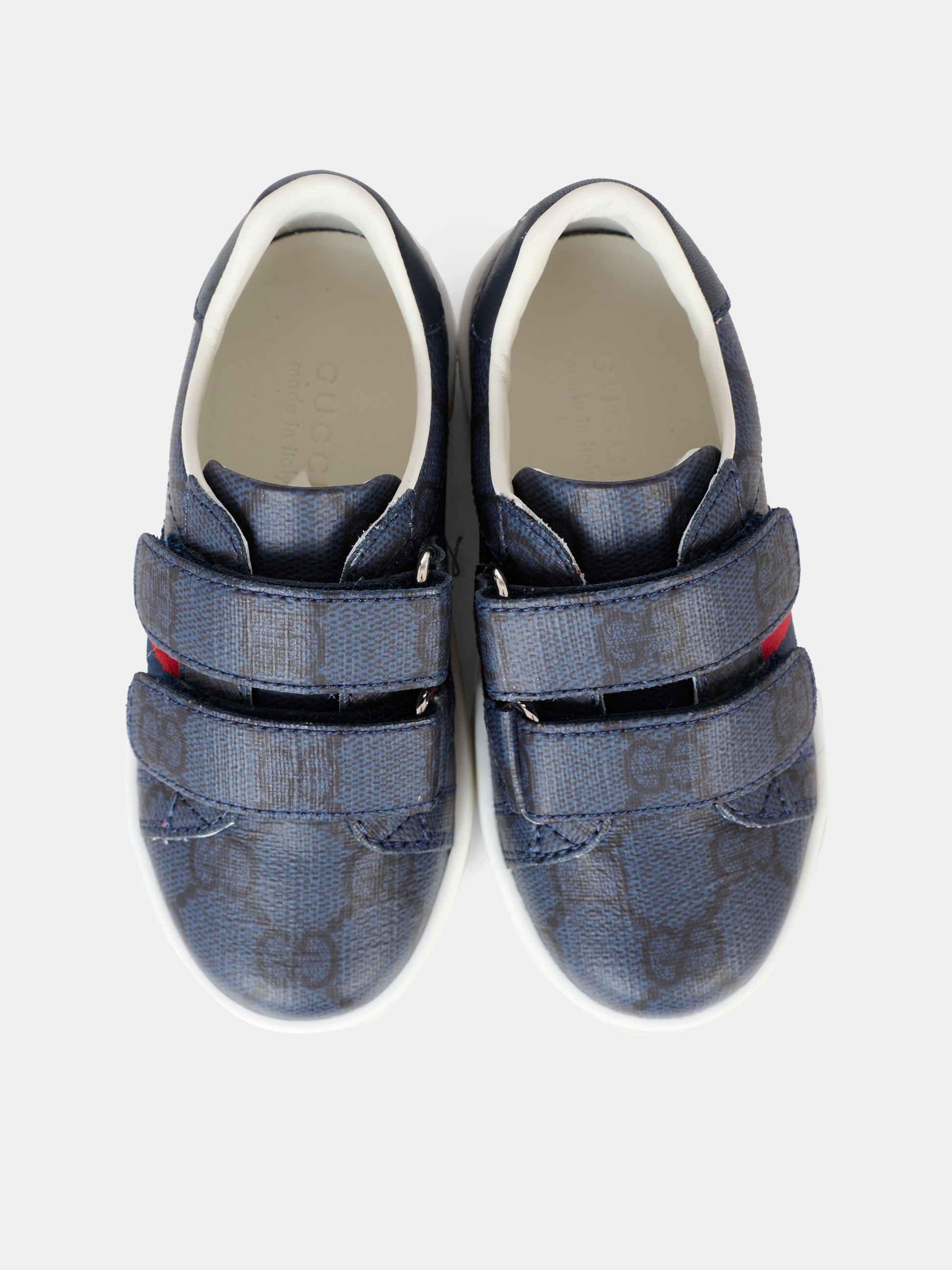 Sneakers Ace blu per neonati e bambini con dettaglio Web,Gucci Kids,463088 FAD47 8454