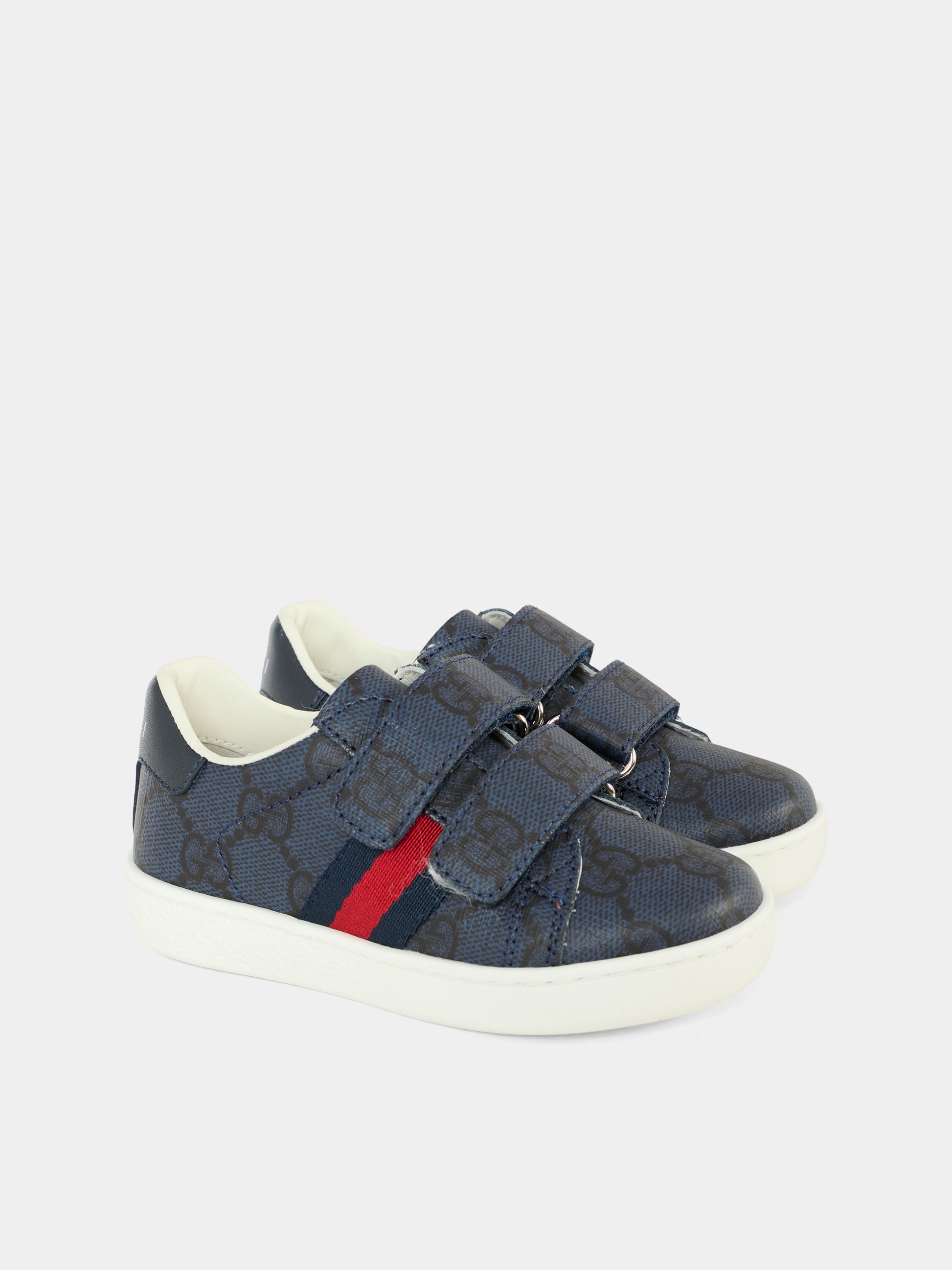 Sneakers Ace blu per neonati e bambini con dettaglio Web,Gucci Kids,463088 FAD47 8454