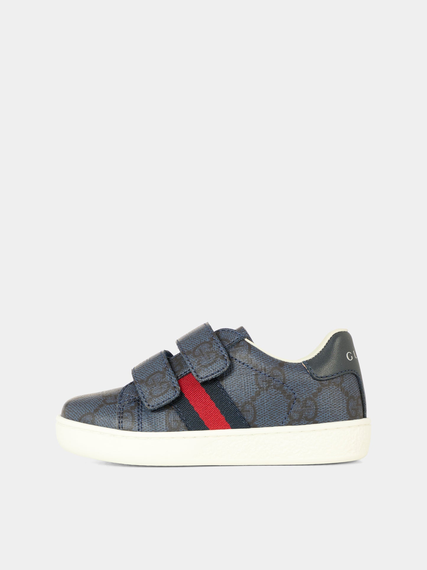 Sneakers Ace blu per neonati e bambini con dettaglio Web,Gucci Kids,463088 FAD47 8454