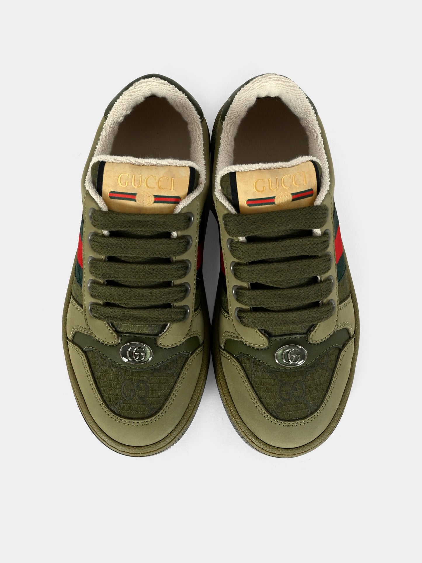 Sneakers Screener verdi per bambini con dettaglio Web,Gucci Kids,626620 FAD94 3243