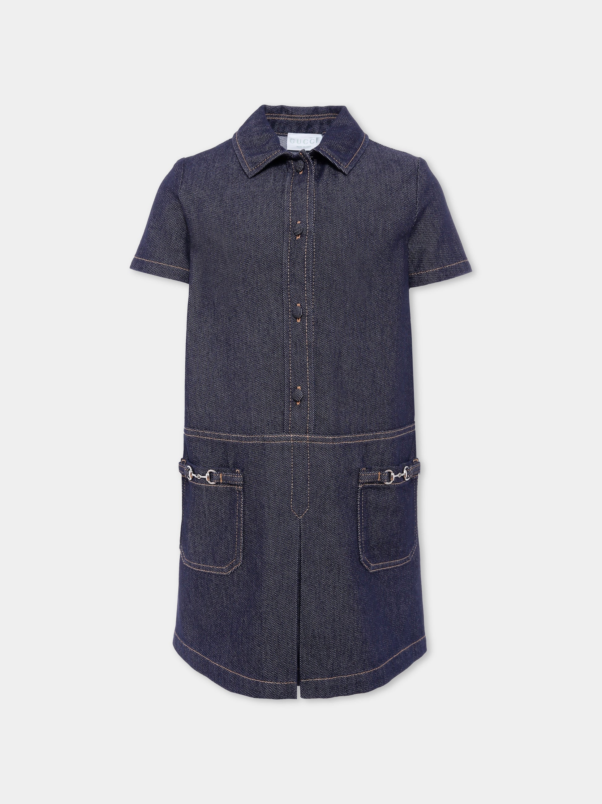 Vestito denim per bambina con morsetto,Gucci Kids,827449 XDDCP 4100