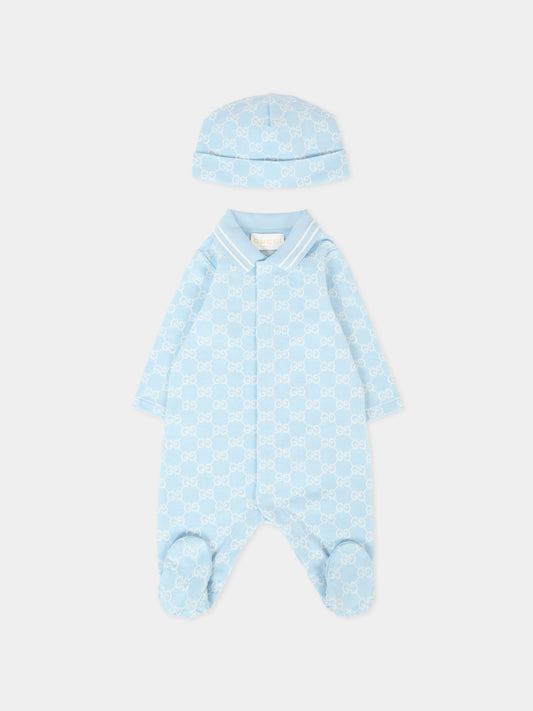 Set azzurro per neonato con motivo GG,Gucci Kids,825169 XJHA9 4914