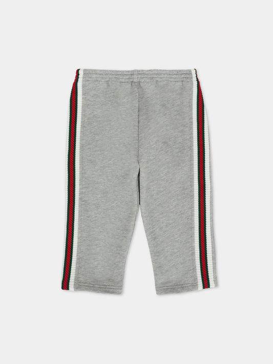 Pantaloni grigi per neonato con dettaglio Web,Gucci Kids,825186 XJHAQ 1183