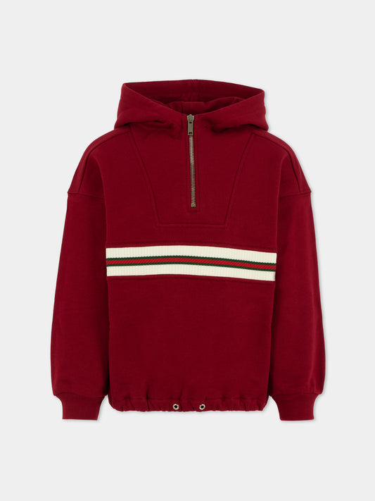 Felpa rossa per bambini con dettaglio Web,Gucci Kids,825176 XJHAQ 6318