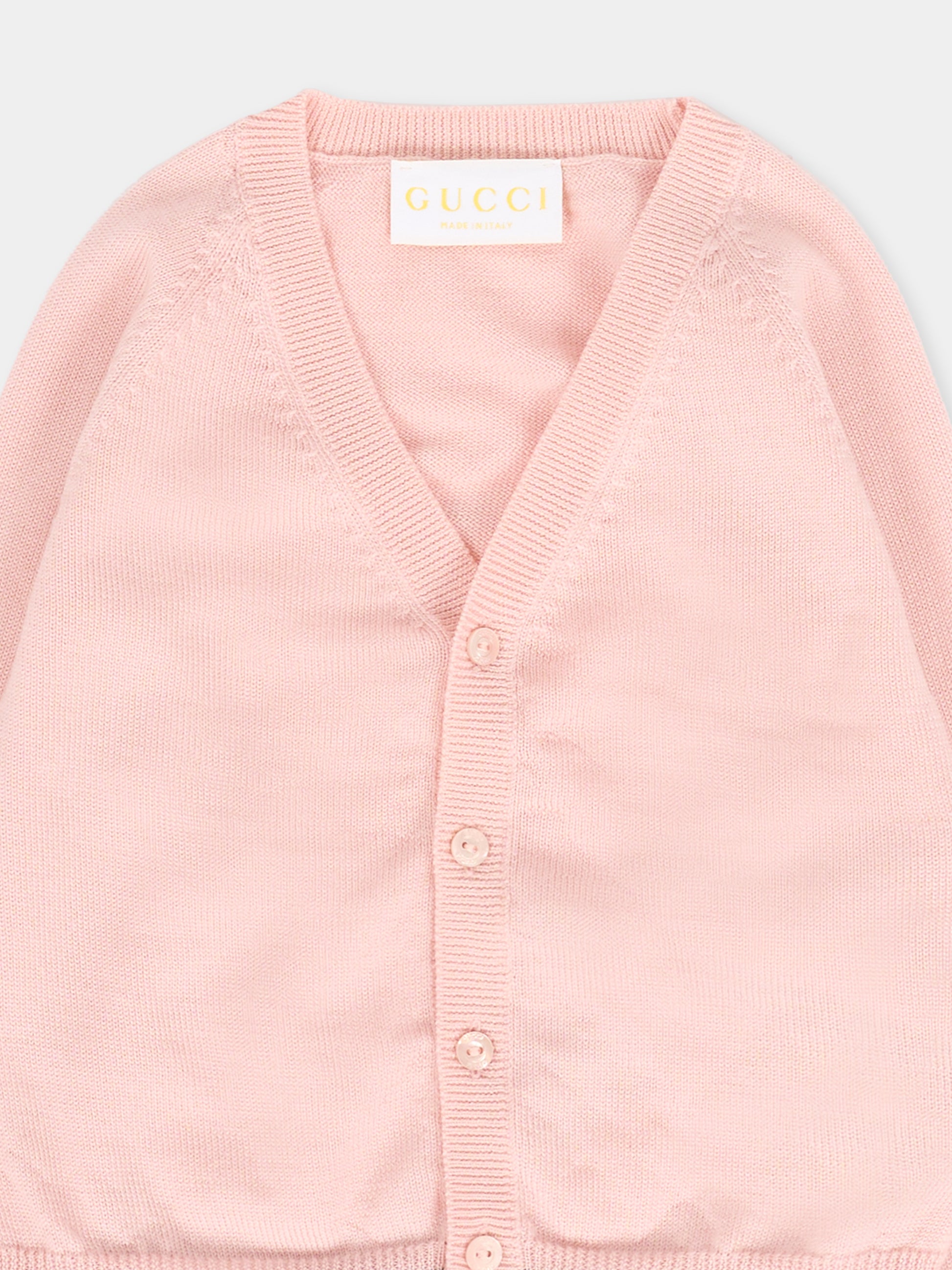 Cardigan rosa per neonata con dettaglio Web,Gucci Kids,825858 XKEXN 5013