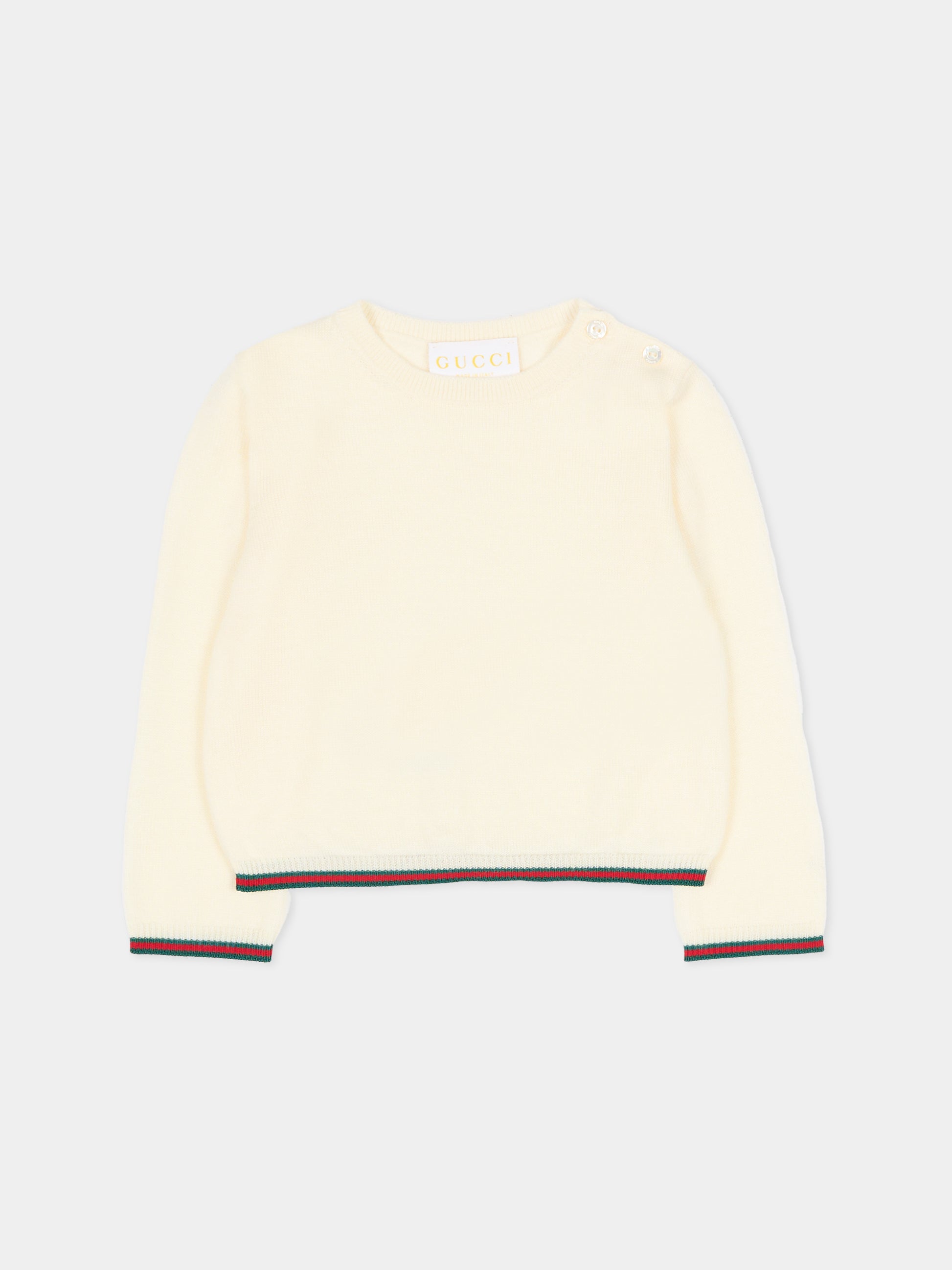 Maglione avorio per neonati con dettaglio Web,Gucci Kids,825861 XKEXN 9112