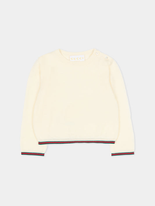 Maglione avorio per neonati con dettaglio Web,Gucci Kids,825861 XKEXN 9112