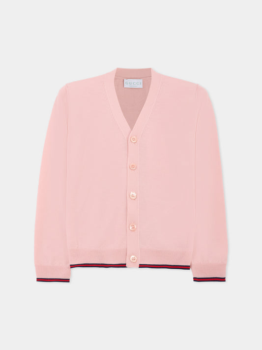 Cardigan rosa per bambina con dettaglio Web,Gucci Kids,832635 XKEXU 5013