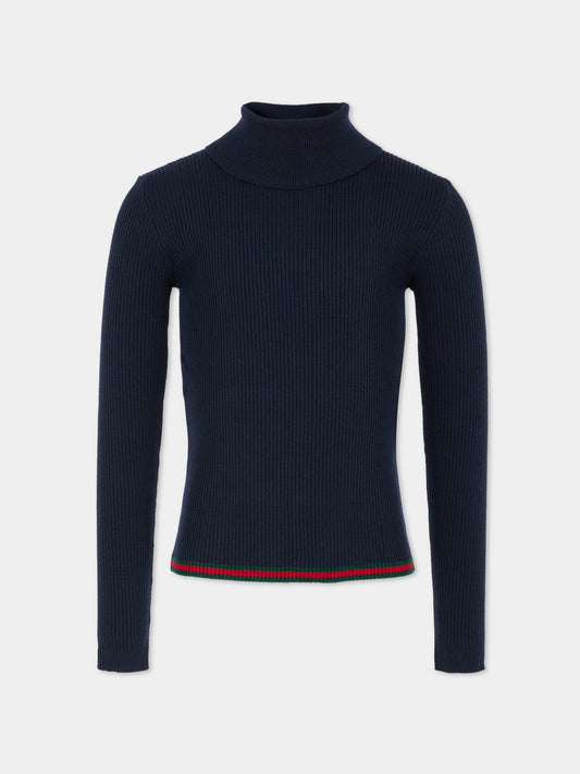 Dolcevita blu per bambini con dettaglio Web,Gucci Kids,828413 XKEZQ 4180