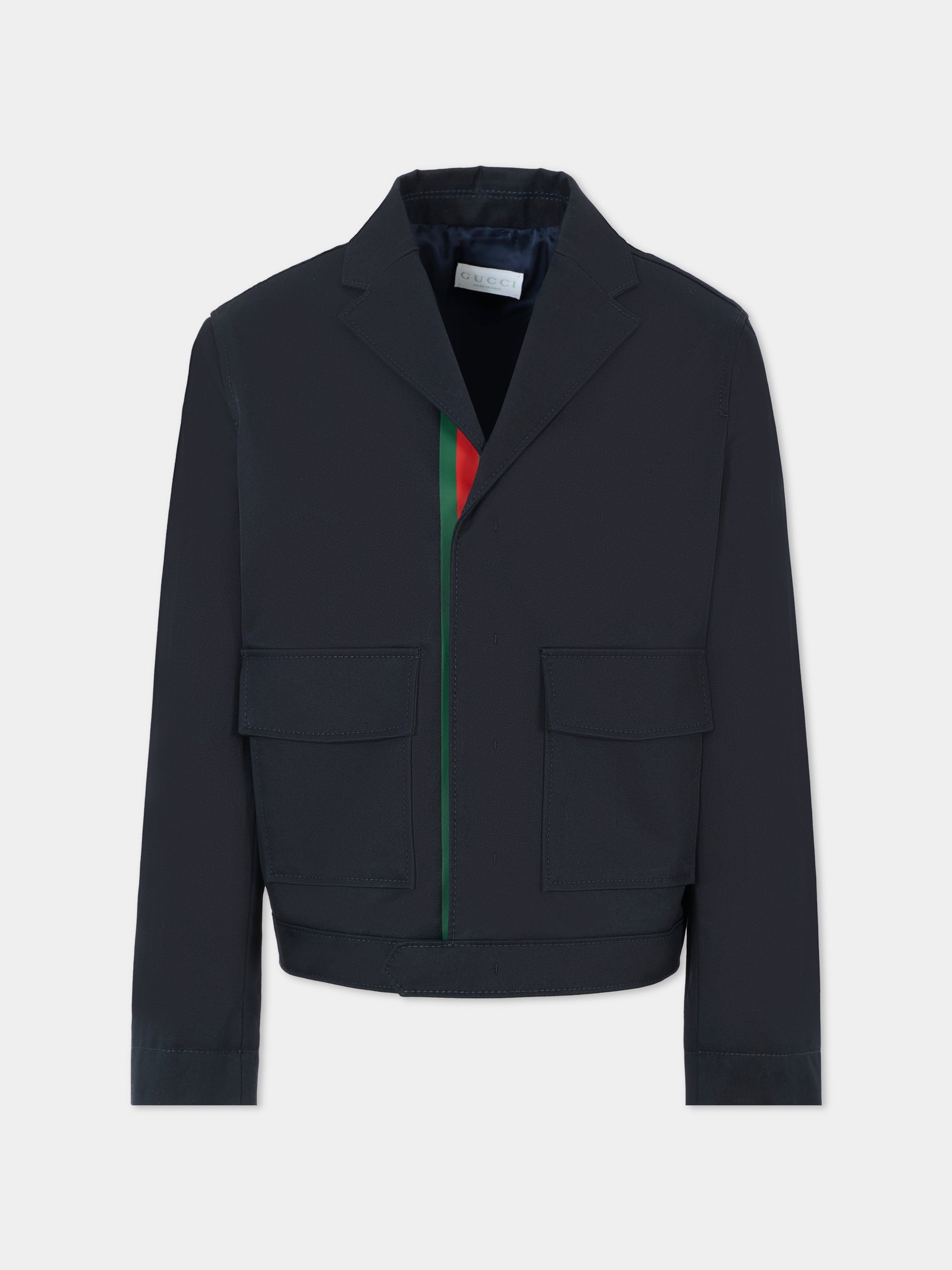 Giacca blu per bambino con dettaglio Web,Gucci Kids,824818 XWA44 4440