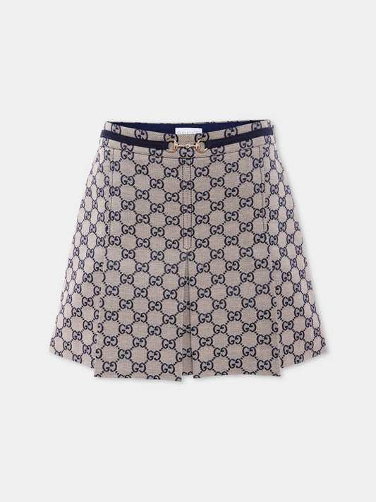 Gonna beige per bambina con morsetto e motivo GG,Gucci Kids,828473 XWA2M 9118