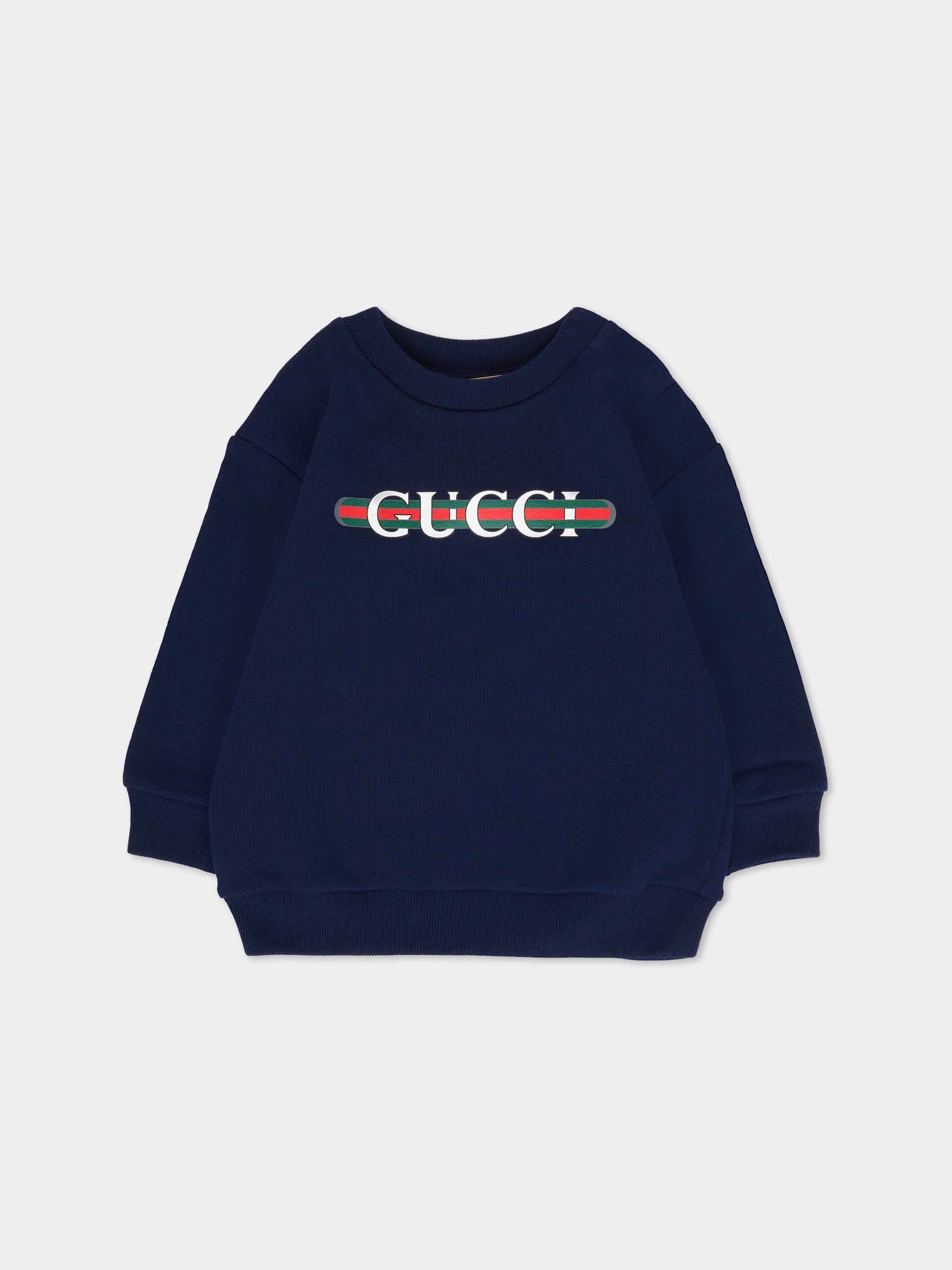 Felpa blu per neonati con logo,Gucci Kids,629430 XJGPJ 4392