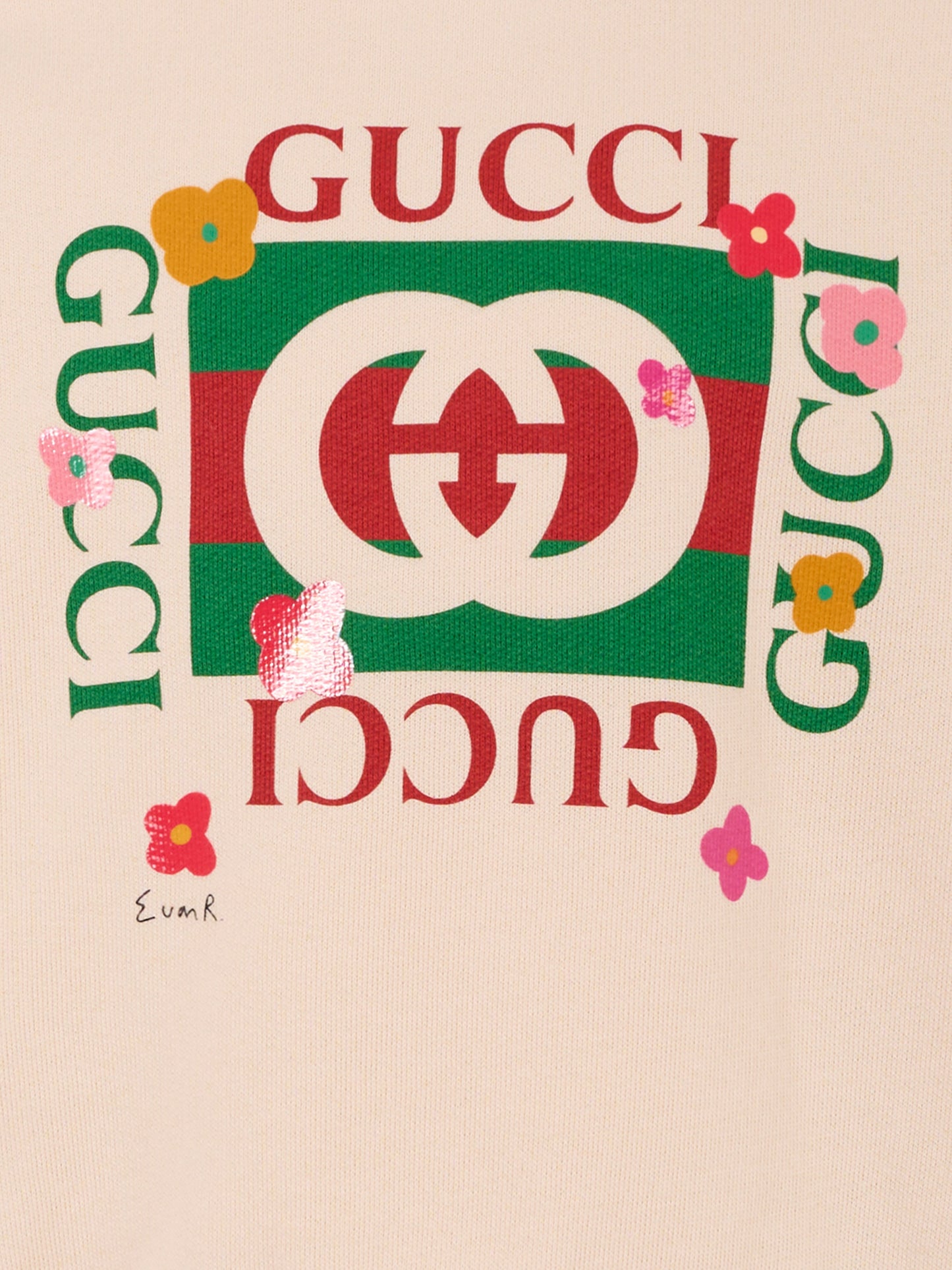 Felpa rosa per bambina con incrocio GG e fiori,Gucci Kids,799331 XJHFR 6341