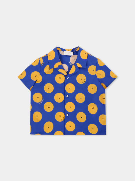 Camicia blu per neonato con sole sorridente,Gucci Kids,831749 XWA5M 4875