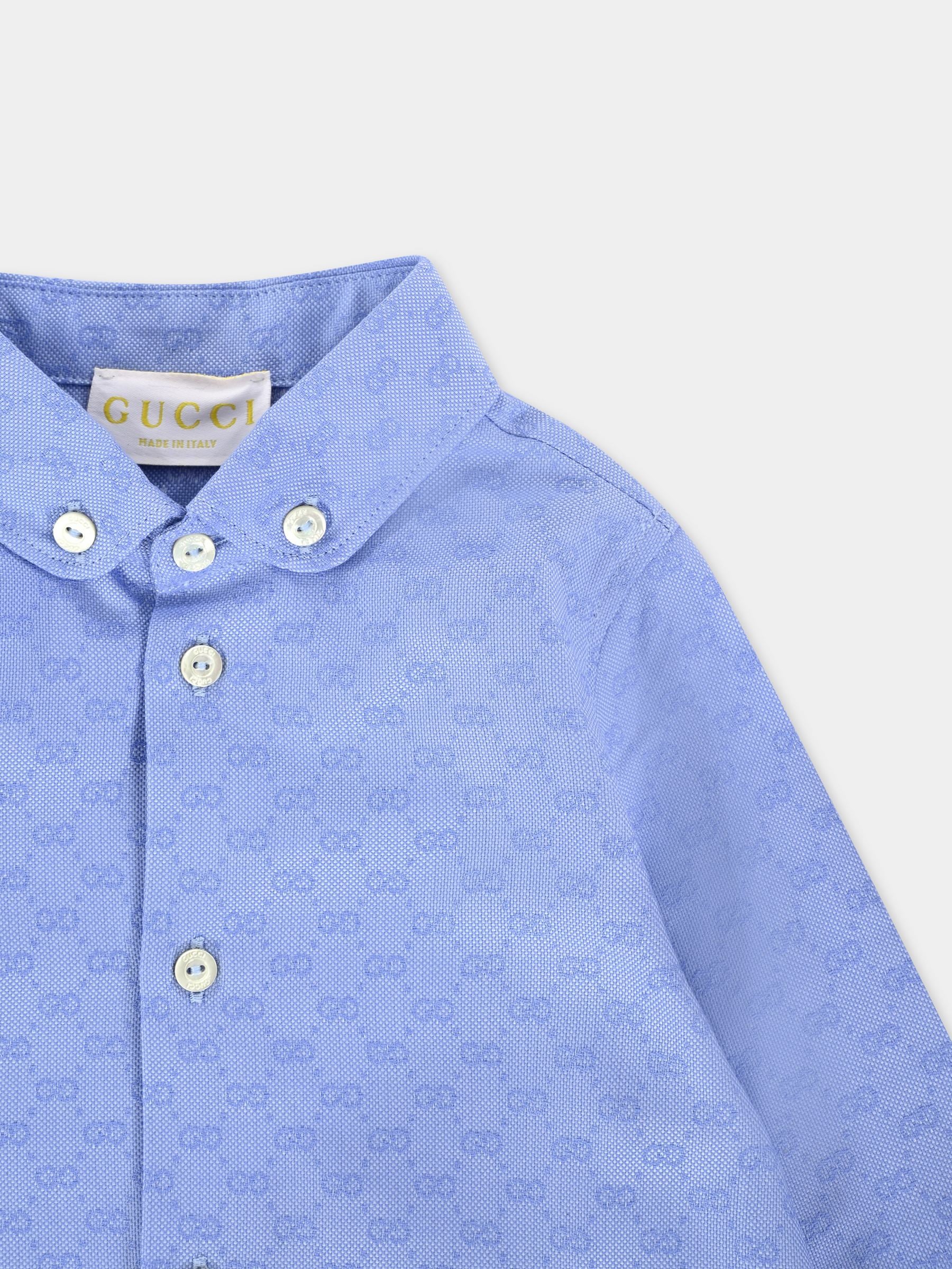 Camicia azzurra per neonato con motivo GG,Gucci Kids,824855 XWA5J 4910
