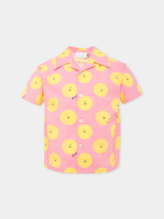 Camicia rosa per bambina con sole sorridente,Gucci Kids,831747 XWA5M 5975