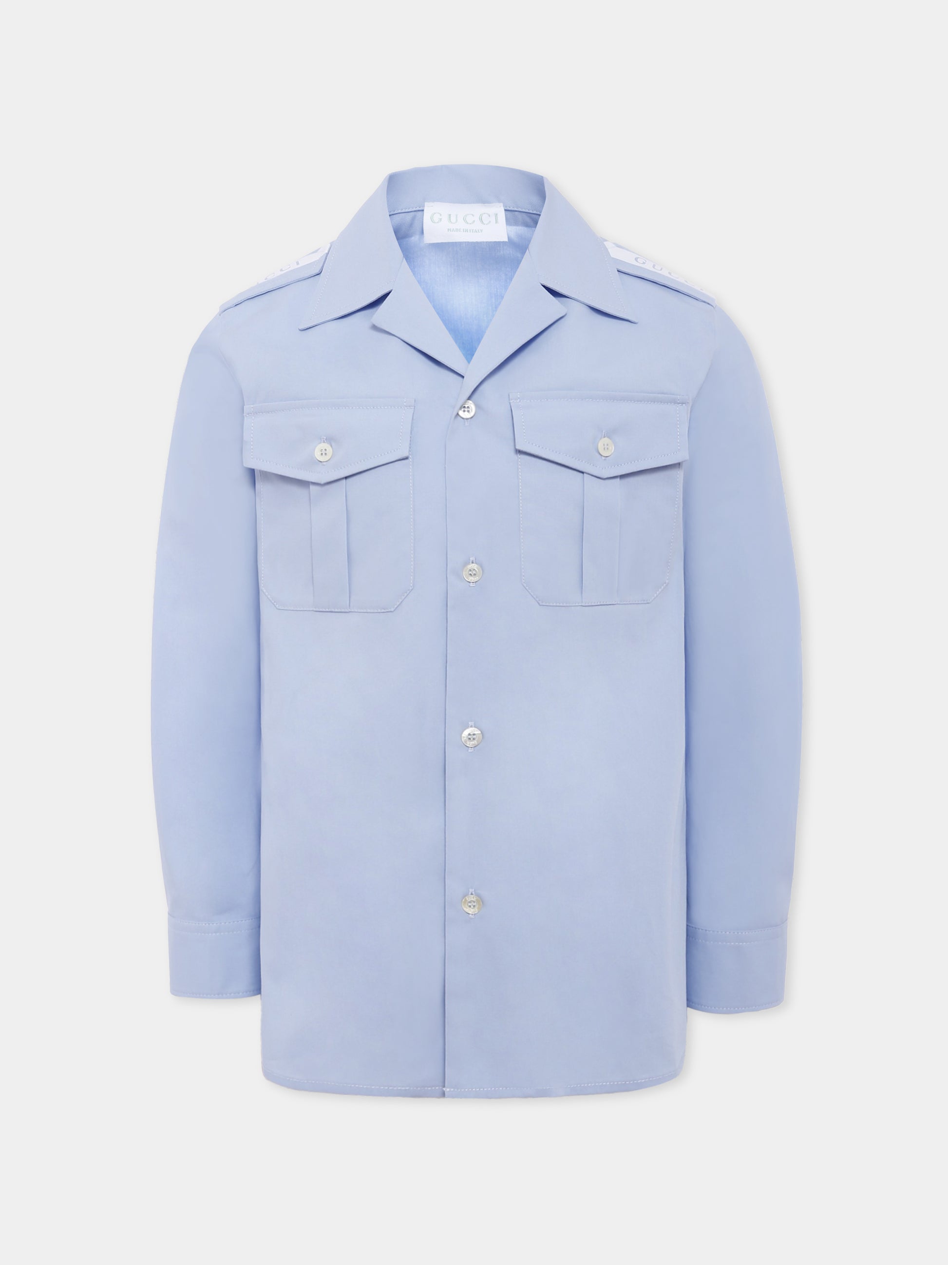 Camicia azzurra per bambino con logo,Gucci Kids,824849 XWA5F 4774