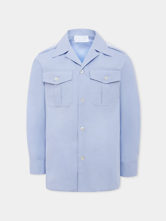Camicia azzurra per bambino con logo,Gucci Kids,824849 XWA5F 4774