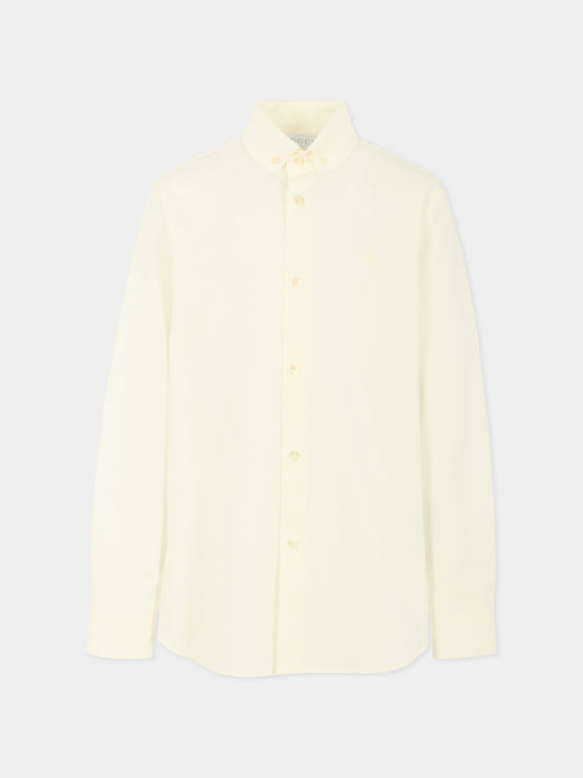 Camicia avorio per bambino con logo ricamato,Gucci Kids,834592 XWA5G 9072