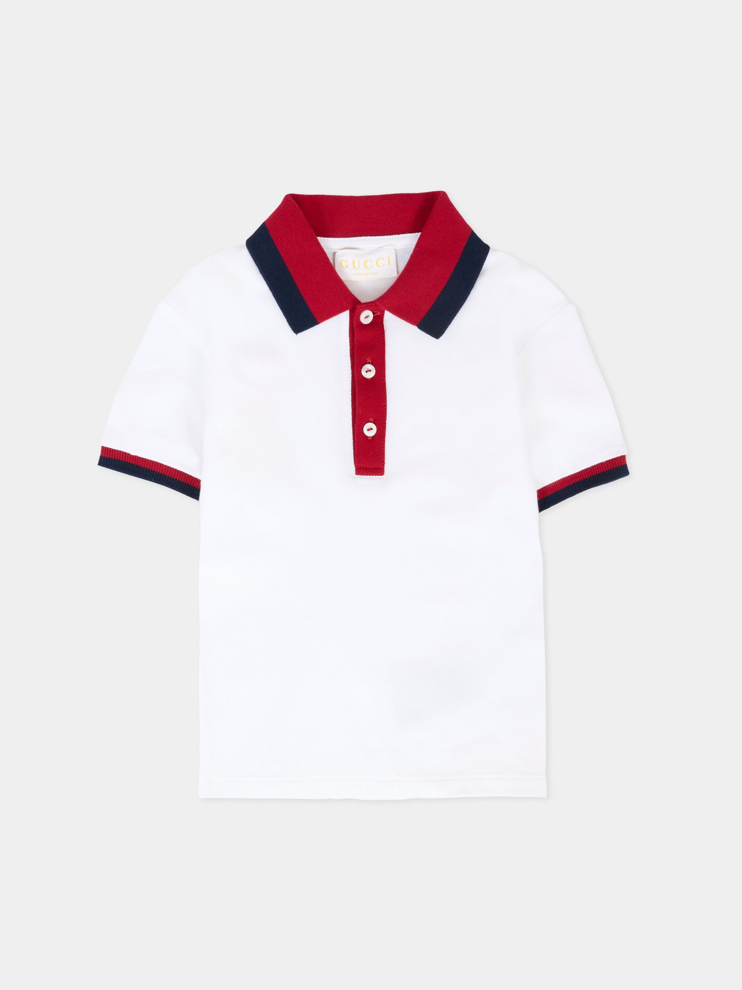 Polo bianca per neonato con dettaglio Web,Gucci Kids,832309 XJHAN 9250
