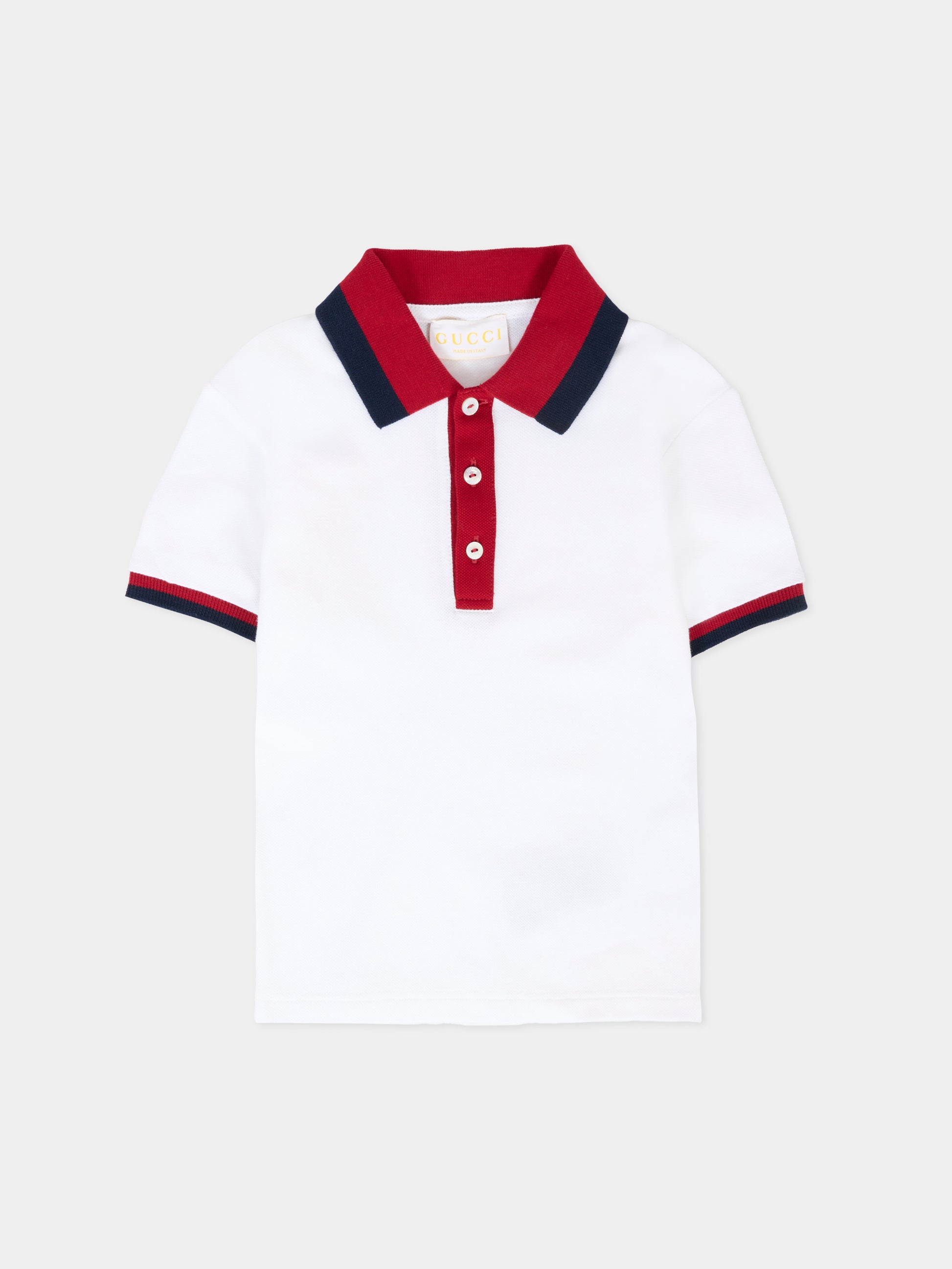 Polo bianca per neonato con dettaglio Web,Gucci Kids,832309 XJHAN 9250