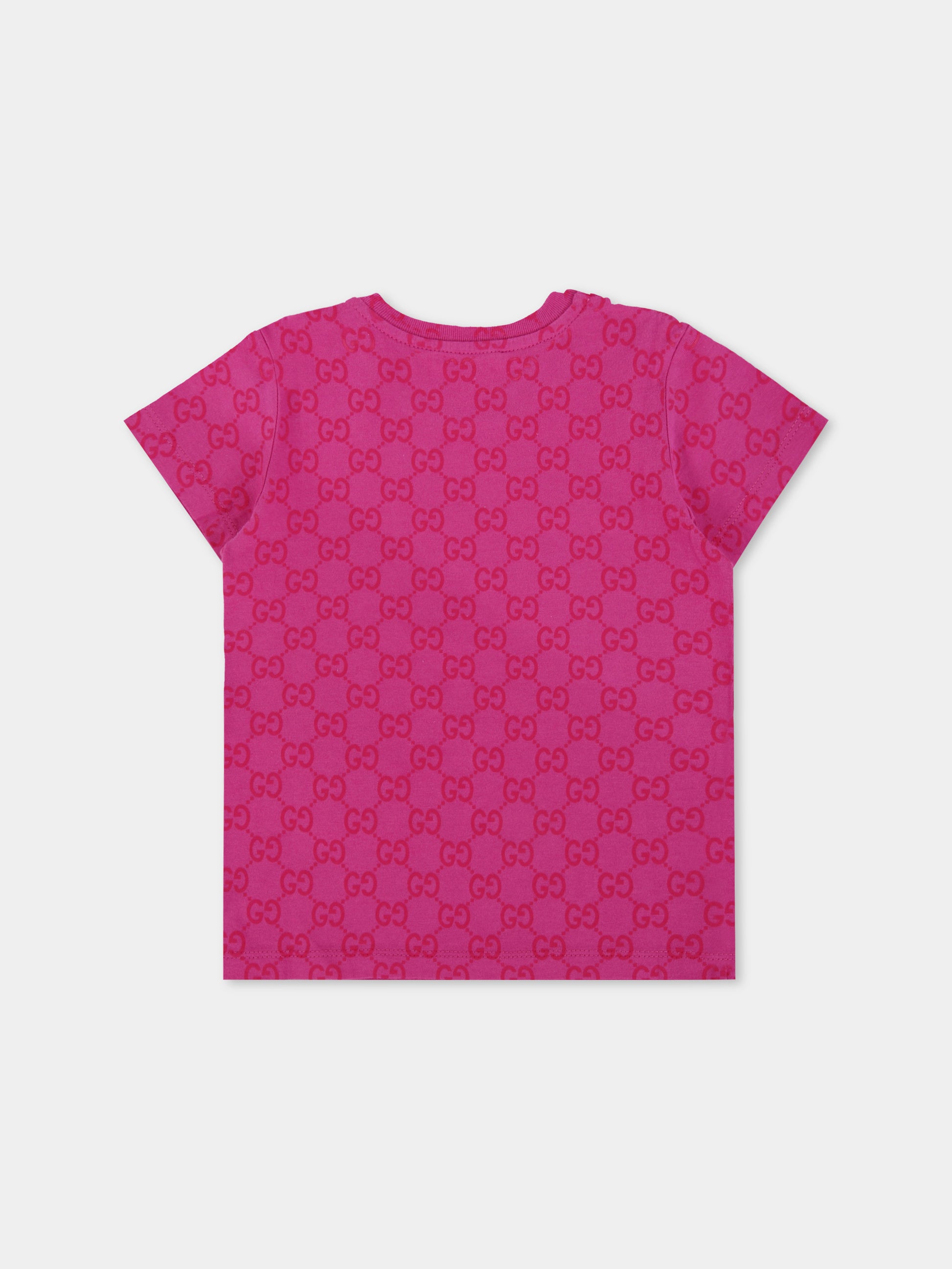 T-shirt fucsia per neonata con motivo GG,Gucci Kids,836273 XJHE8 5015
