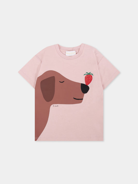 T-shirt rosa per neonata con cane,Gucci Kids,837171 XJHB1 5967