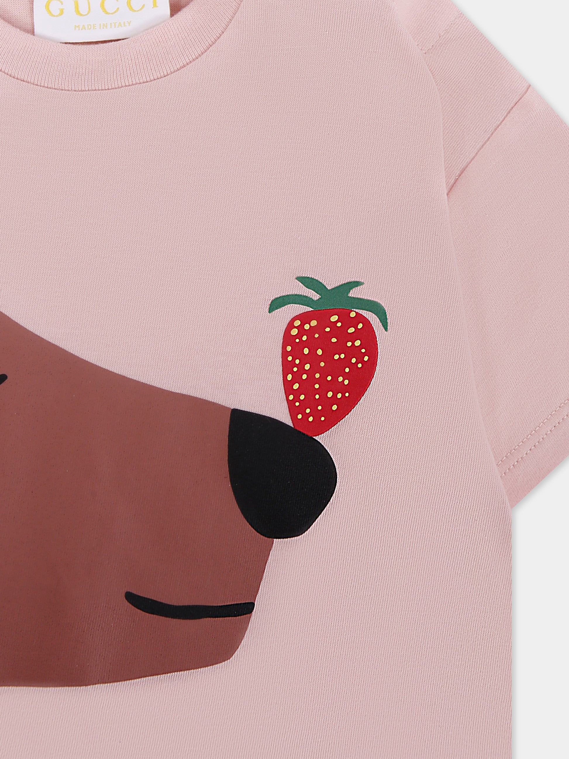 T-shirt rosa per neonata con cane,Gucci Kids,837171 XJHB1 5967
