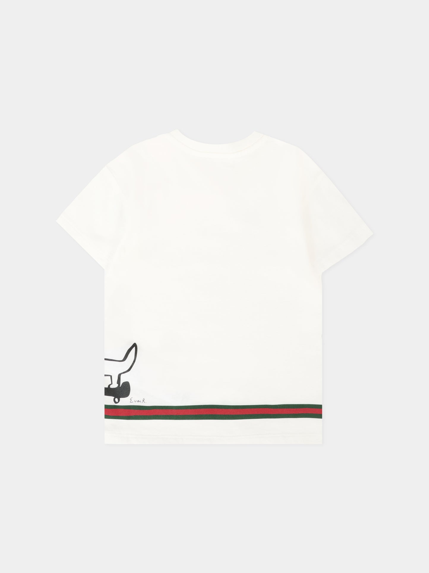 T-shirt bianca per neonati con stampa cane,Gucci Kids,837171 XJHBT 9214