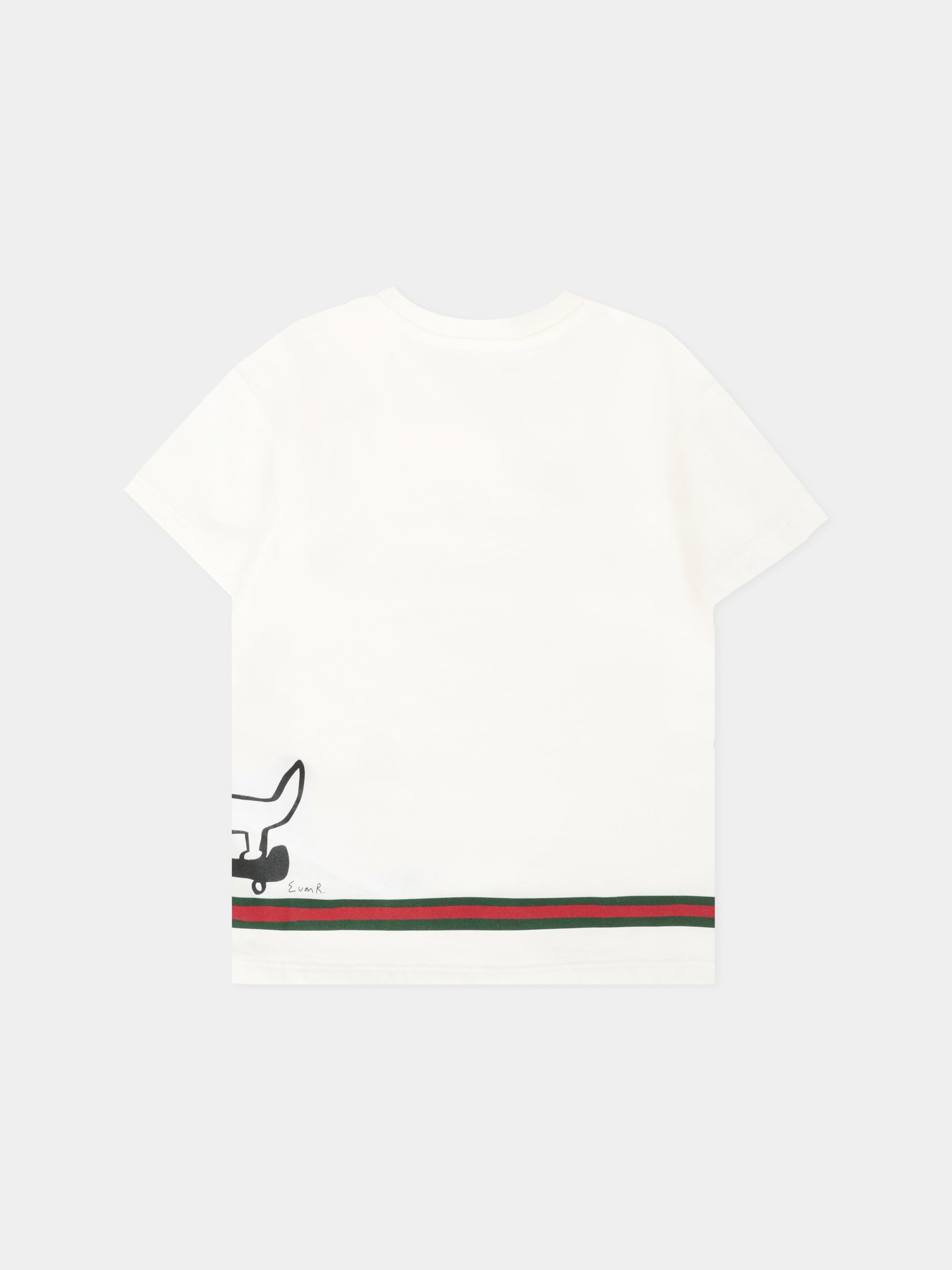 T-shirt bianca per neonati con stampa cane,Gucci Kids,837171 XJHBT 9214