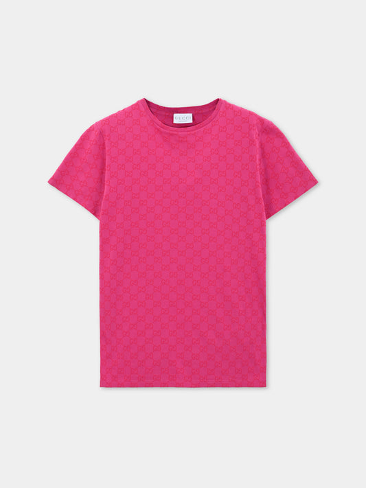 T-shirt fucsia per bambina con motivo GG,Gucci Kids,610190 XJHE8 5015