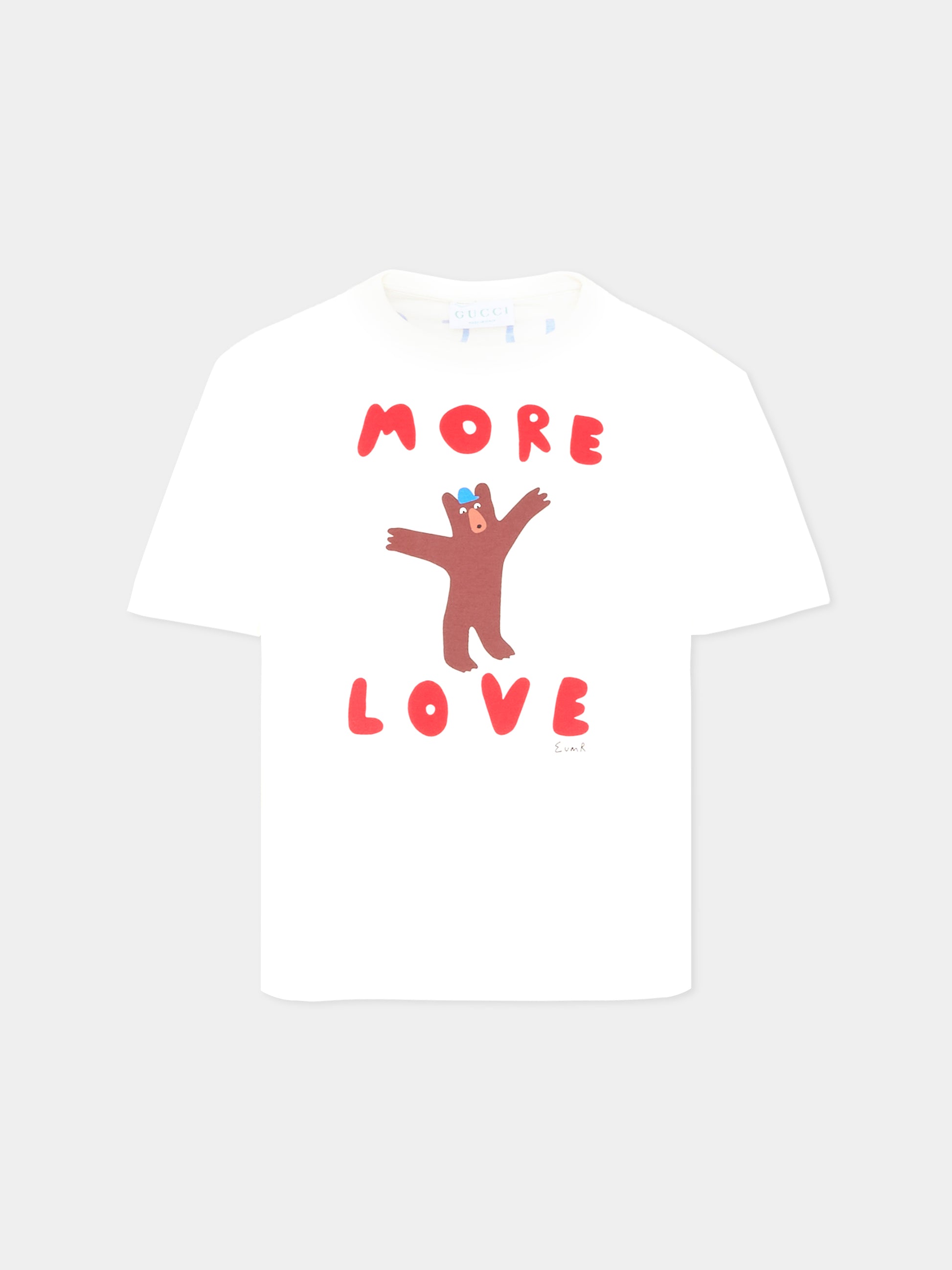 T-shirt bianca per bambini con stampa orso,Gucci Kids,835229 XJHFO 9214