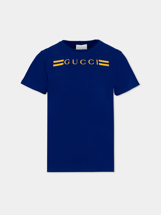 T-shirt blu per bambini con logo,Gucci Kids,547559 XJHBQ 4276
