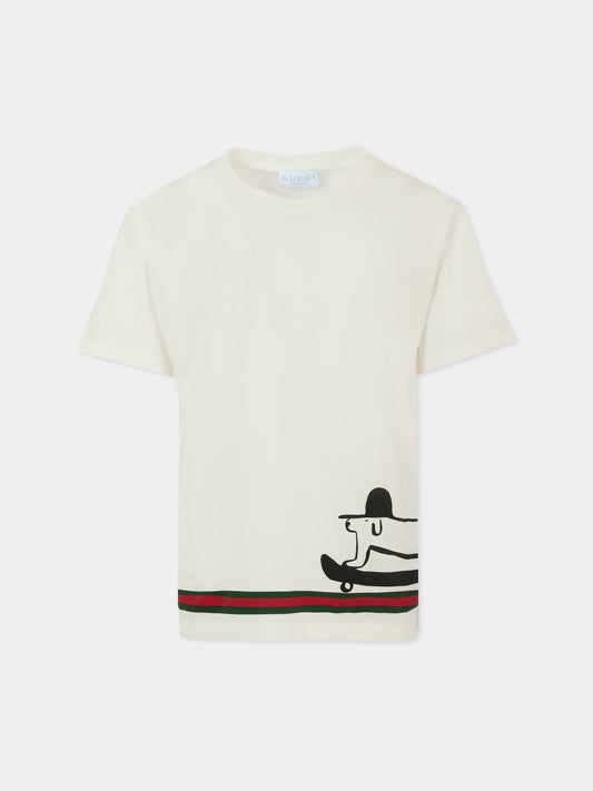 T-shirt bianca per bambini con stampa cane,Gucci Kids,575114 XJHBT 9214