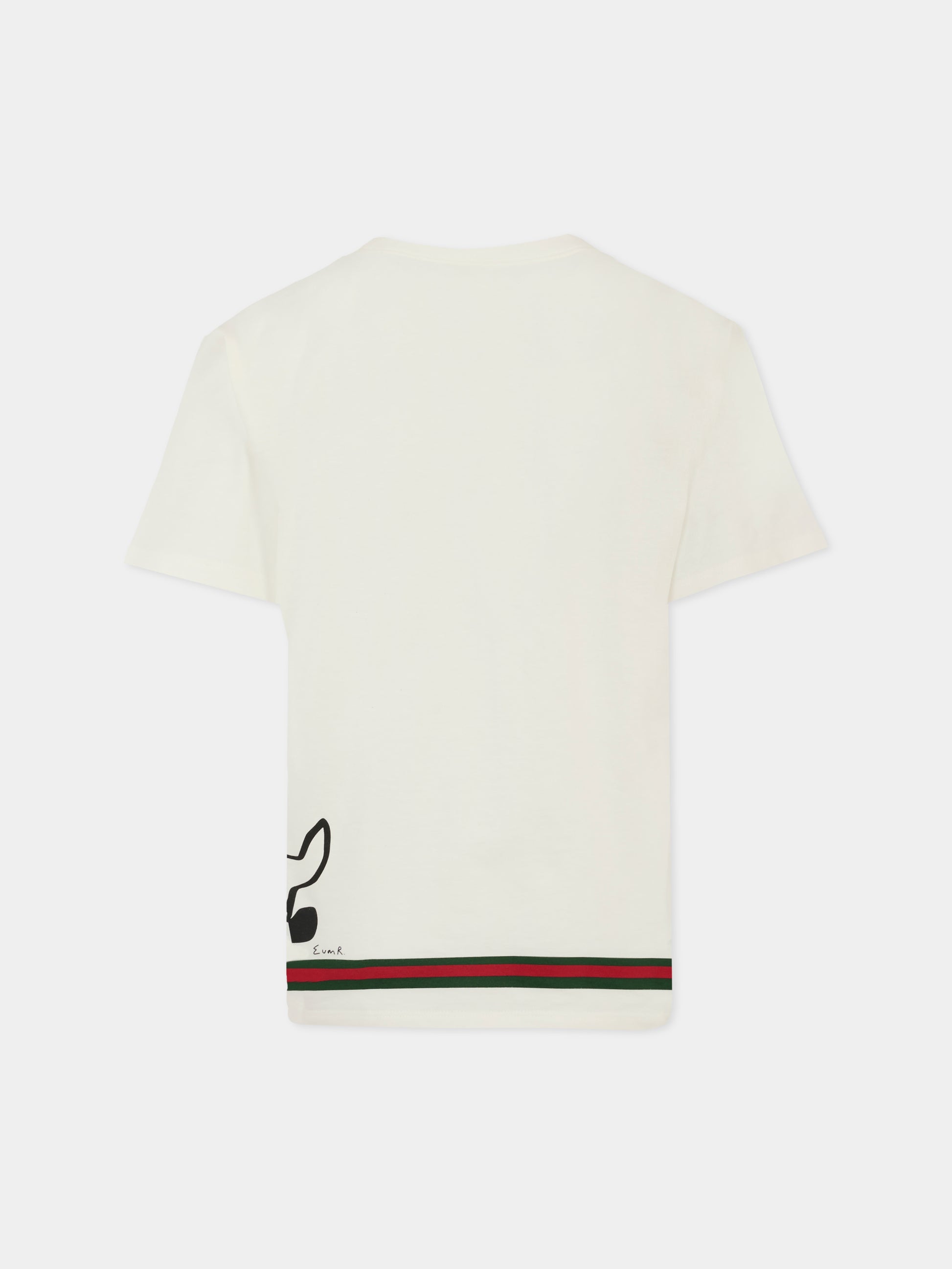 T-shirt bianca per bambini con stampa cane,Gucci Kids,575114 XJHBT 9214
