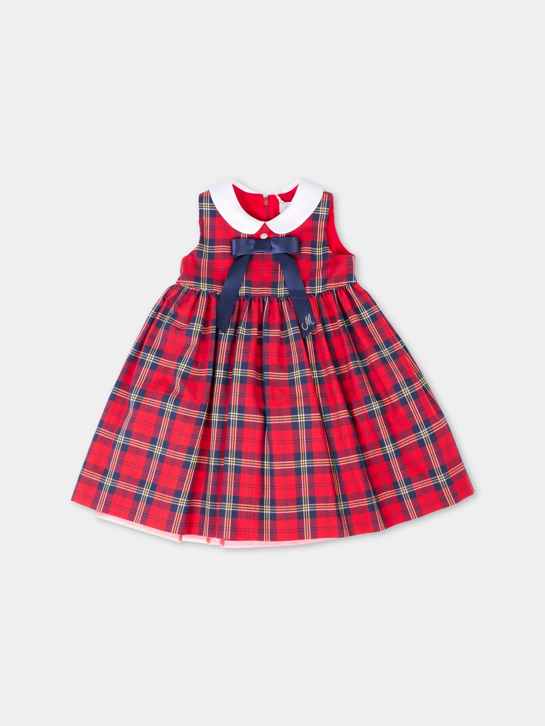 Vestito rosso per neonata con fiocco blu,Monnalisa,31F907 6149 4356