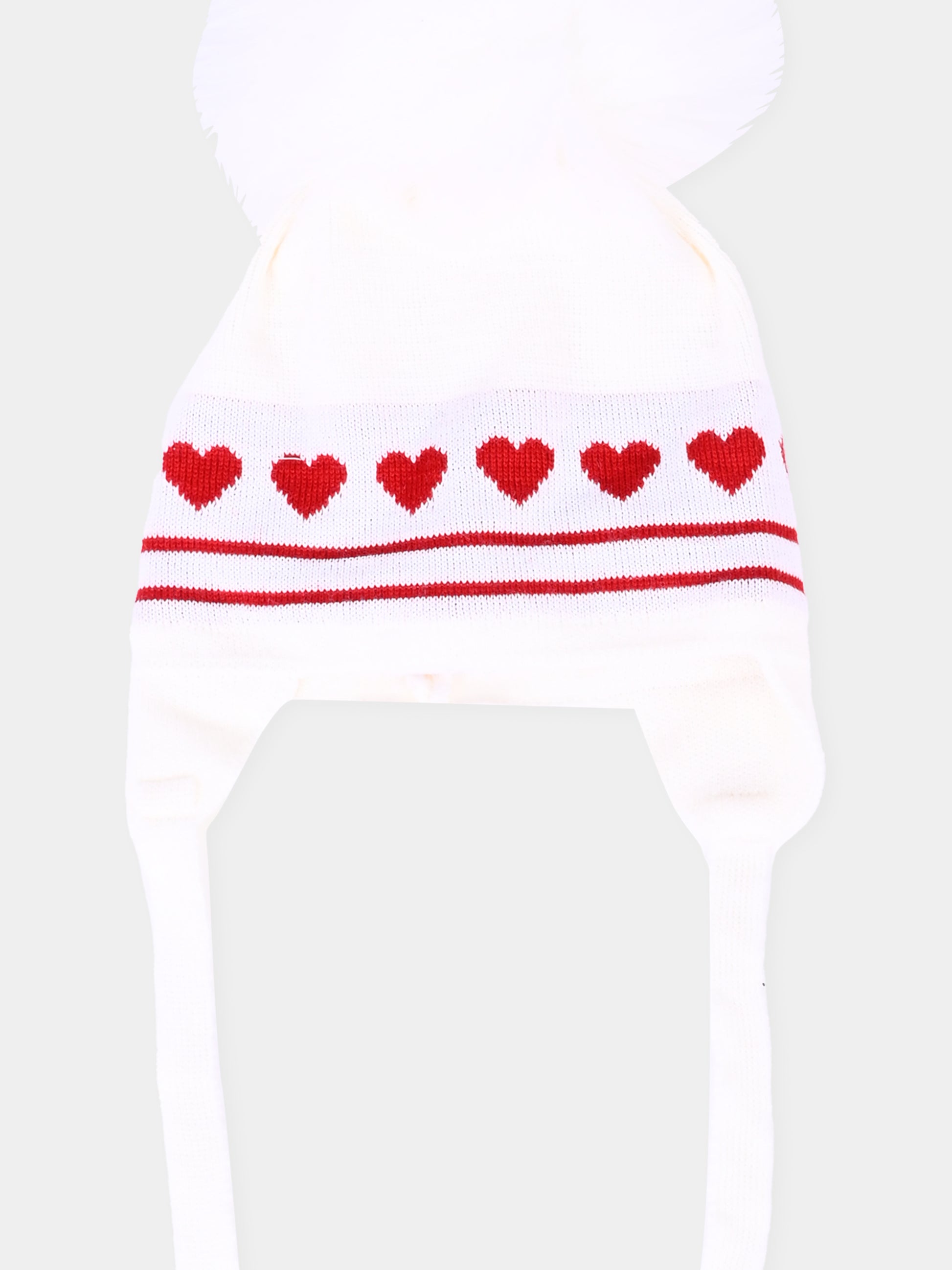 Berretto bianco per neonata con cuori,Monnalisa,39F009 6079 0143