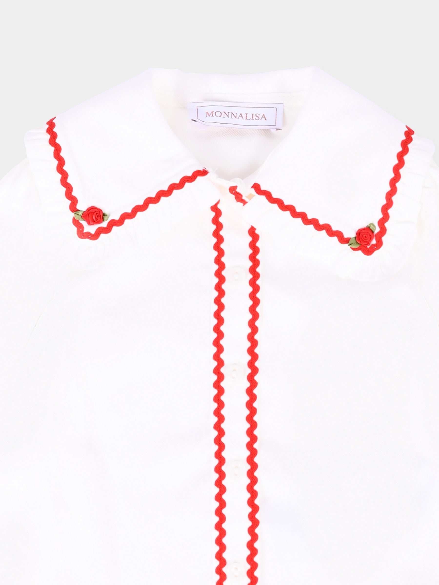 Camicia bianca per neonata con rose,Monnalisa,31F301 6103 0143