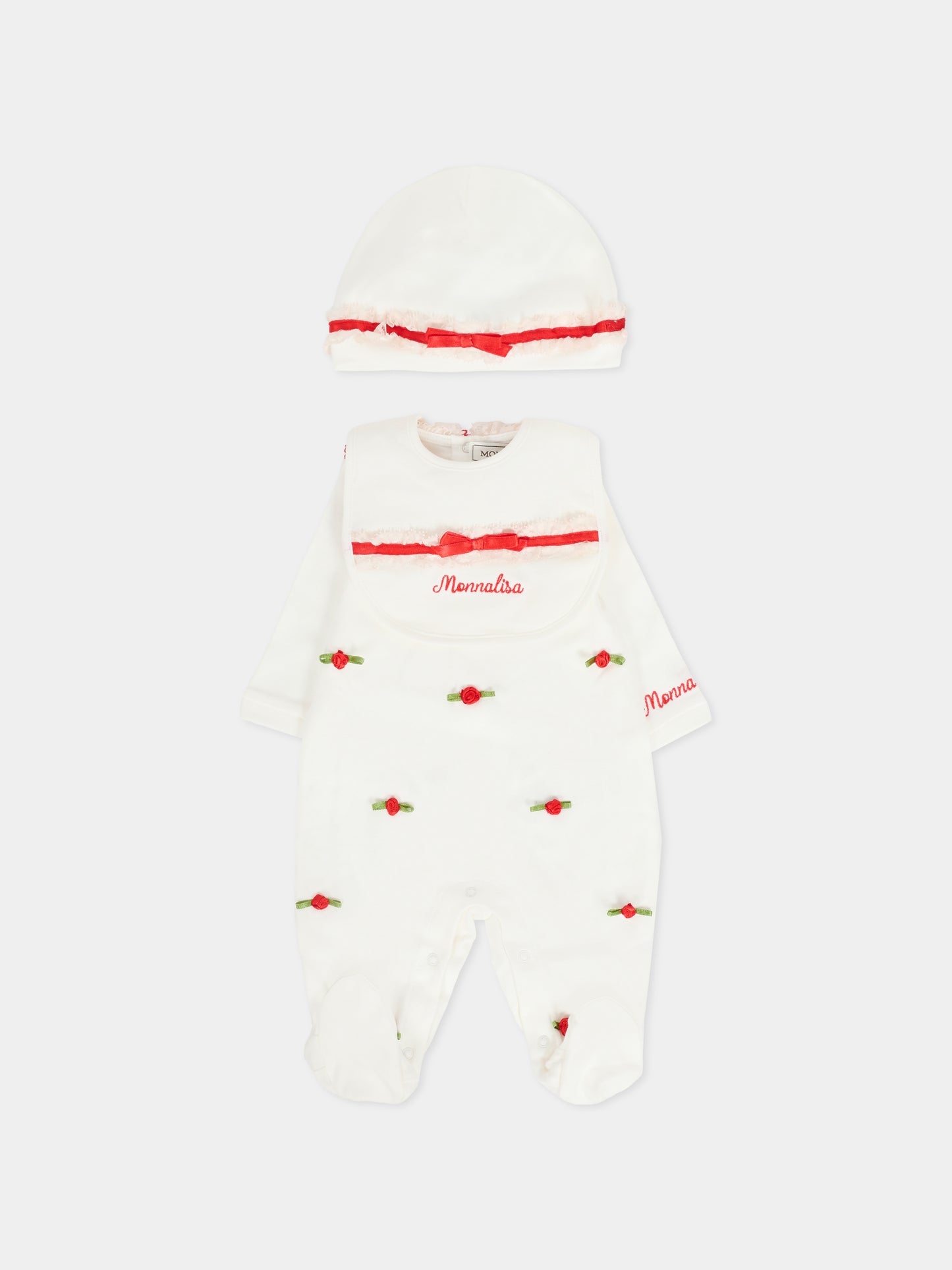 Set tutina avorio per neonata con roselline,Monnalisa,35F511 6000 0143