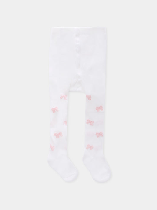 Collant bianchi per neonata con fiocco,Monnalisa,39F000 6076 0190