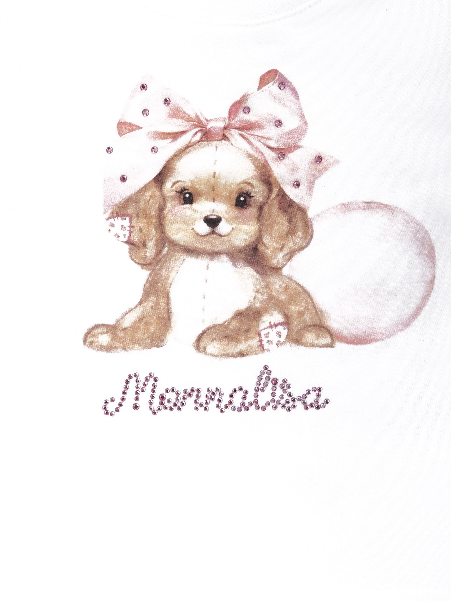 Felpa bianca per neonata con stampa cane,Monnalisa,39F607 6004 0001