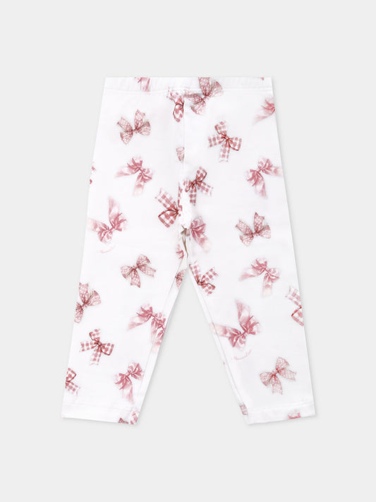 Leggings bianchi per neonata con fiocchi,Monnalisa,31F403 6650 0001