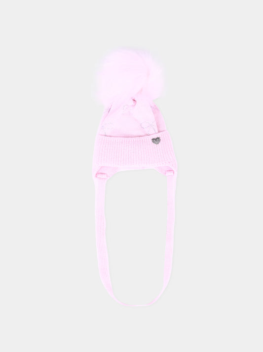 Berretto rosa per neonata con pompon,Monnalisa,37F003 6079 0090