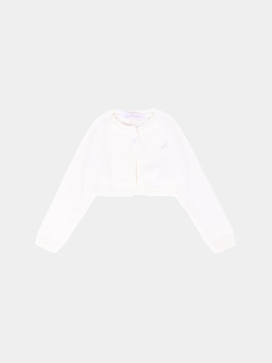Cardigan avorio per neonata con logo,Monnalisa,73F800 6060 0001